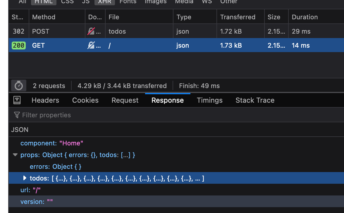 Examining the network tab