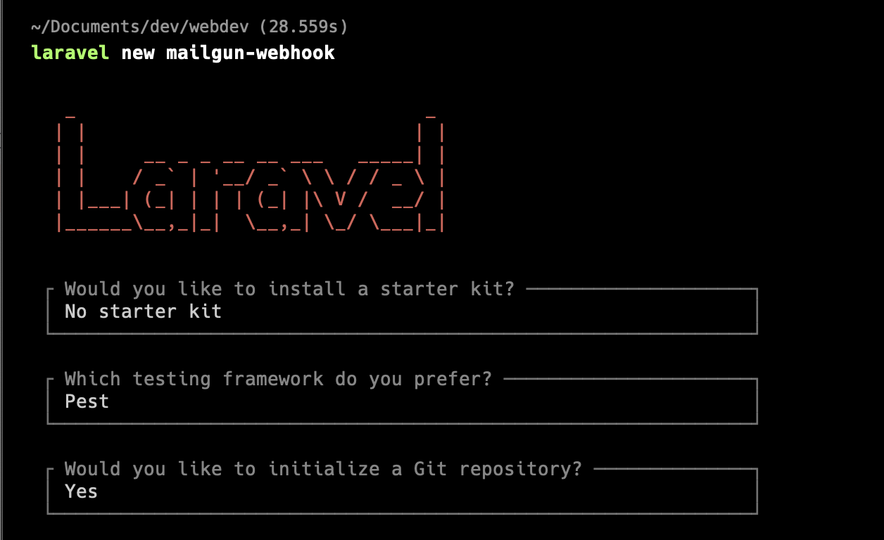 Setting up a new Laravel project via the command line