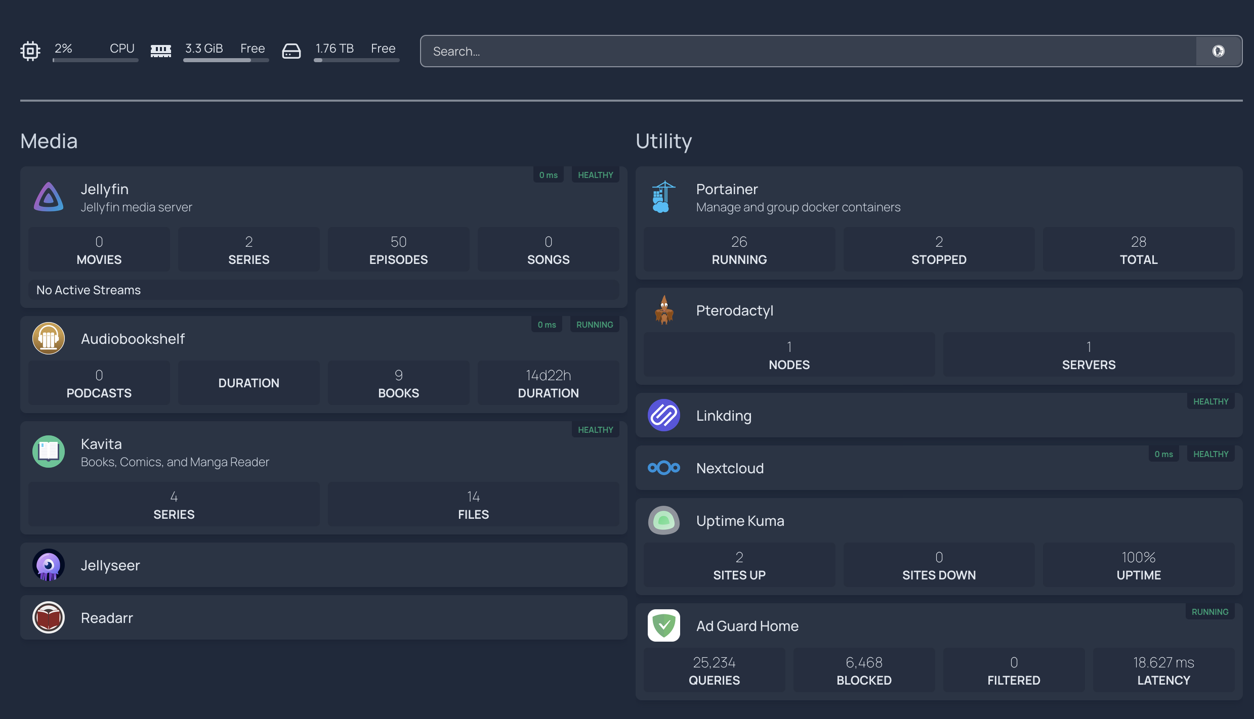 Home server dashboard